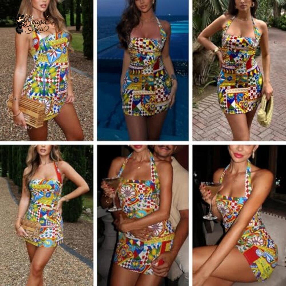 Polyester Elastane Halter Mini Dress Backless Bod… - image 4